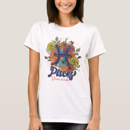 Creëer Uw eigen Vissen Zodiac Flowers T-shirt
