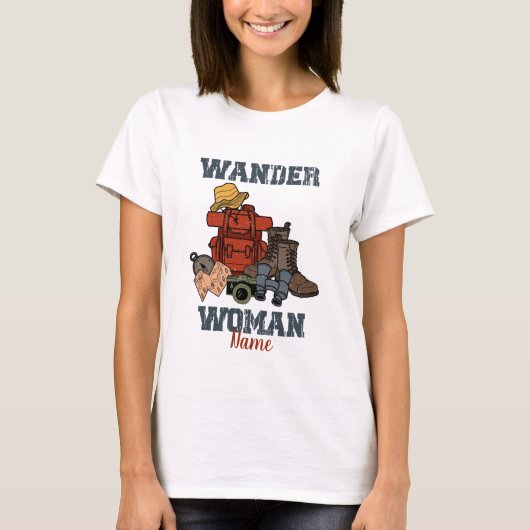 Creëer Uw Eigen Wander Vrouw Camping T-shirt (Voorkant)
