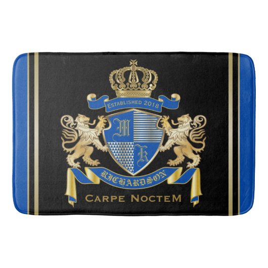 Creëer uw eigen wapenkat blauw goudleeuwen badmat (Voorkant)