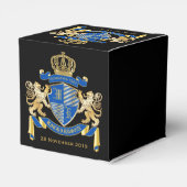 Creëer uw eigen wapenkat blauw goudleeuwen bedankdoosjes (Achterkant)