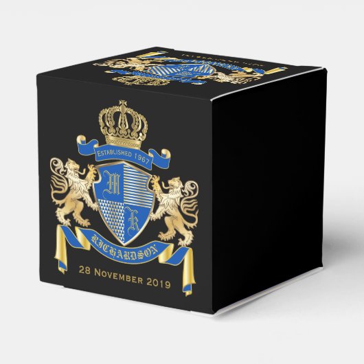 Creëer uw eigen wapenkat blauw goudleeuwen bedankdoosjes (Achterkant)