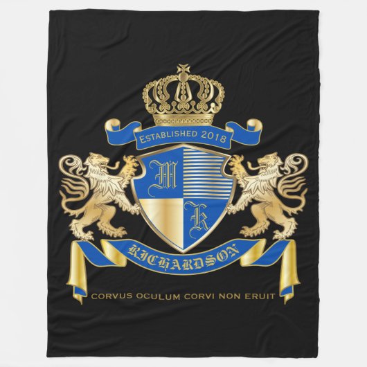 Creëer uw eigen wapenkat blauw goudleeuwen fleece deken (Voorkant)