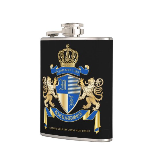 Creëer uw eigen wapenkat blauw goudleeuwen heupfles (Links)