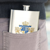 Creëer uw eigen wapenkat blauw goudleeuwen heupfles (Voorbeeld)