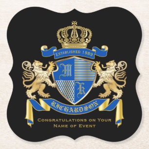 Creëer uw eigen wapenkat blauw goudleeuwen kartonnen onderzetters