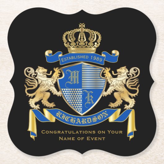 Creëer uw eigen wapenkat blauw goudleeuwen kartonnen onderzetters (Voorkant)