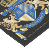 Creëer uw eigen wapenkat blauw goudleeuwen korte tafelloper (Hoek)