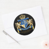 Creëer uw eigen wapenkat blauw goudleeuwen ronde sticker (Envelop)