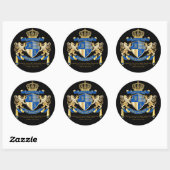 Creëer uw eigen wapenkat blauw goudleeuwen ronde sticker (Vel)