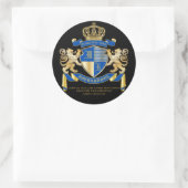 Creëer uw eigen wapenkat blauw goudleeuwen ronde sticker (Tas)
