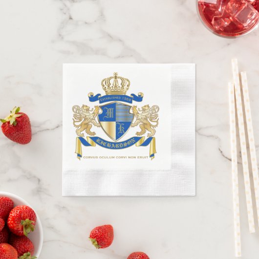Creëer uw eigen wapenkat blauw goudleeuwen servetten (Insitu)