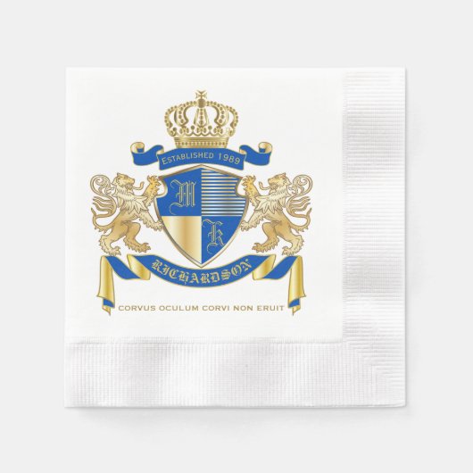 Creëer uw eigen wapenkat blauw goudleeuwen servetten (Voorkant)