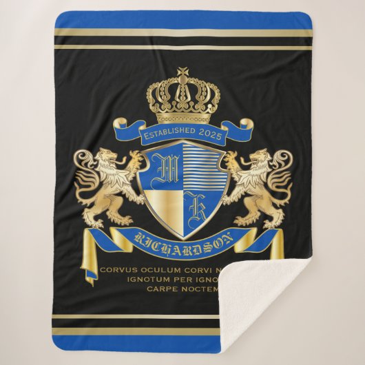 Creëer uw eigen wapenkat blauw goudleeuwen sherpa deken (Voorkant)