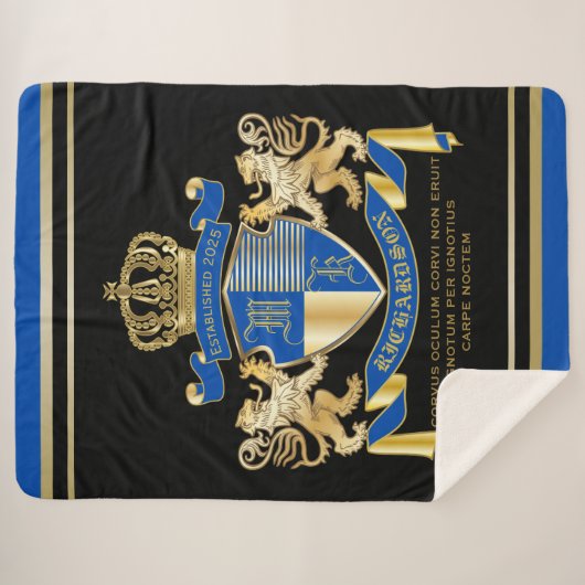 Creëer uw eigen wapenkat blauw goudleeuwen sherpa deken (Voorkant (horizontaal))