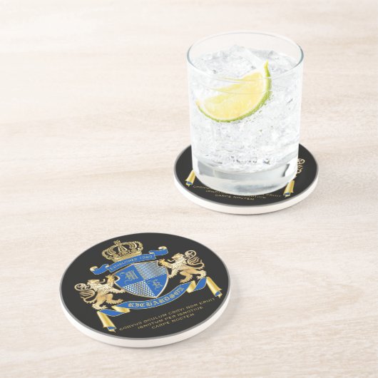 Creëer uw eigen wapenkat blauw goudleeuwen zandsteen onderzetter (Zijkant)