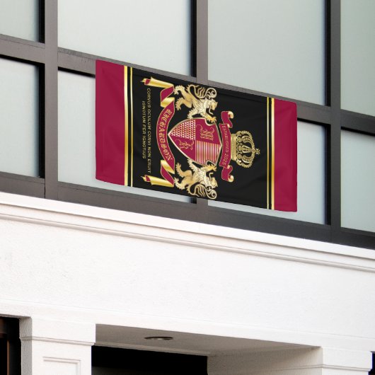 Creëer Uw eigen wapenschild Red Gold Lion Emblem Spandoek (Buitenkant Gebouw)