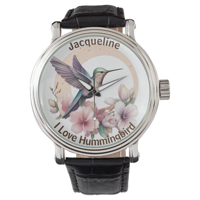 Creëer Uw Eigen Waterverf Hummingbird Aangepaste N Horloge (Voorkant)
