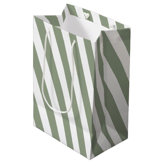 Creëer uw eigen wijze groen wit gestreept patroon medium cadeauzakje (Voorkant Gekanteld)