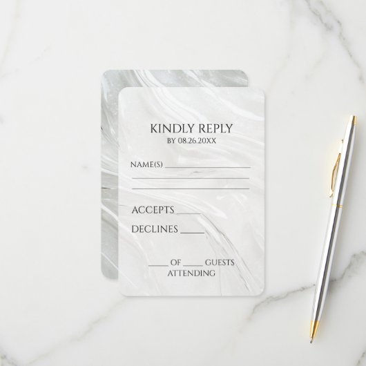 Creëer uw eigen witte pareltextuur RSVP kaartje (Voorkant / Achterkant in situ)