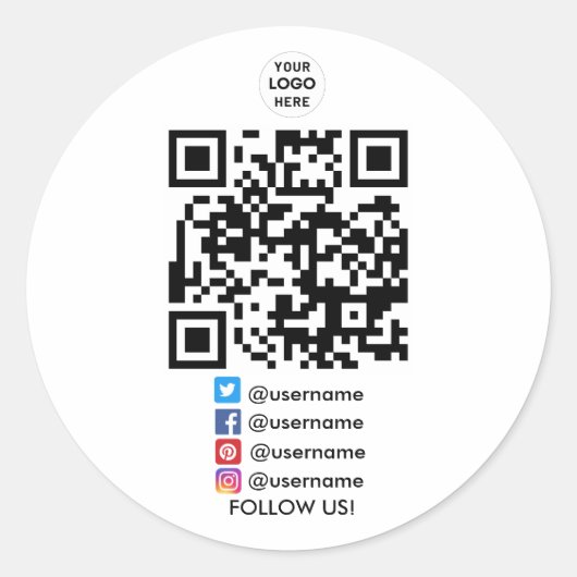Creëer Uw eigen zakelijke sociale media QR-code Ronde Sticker (Voorkant)