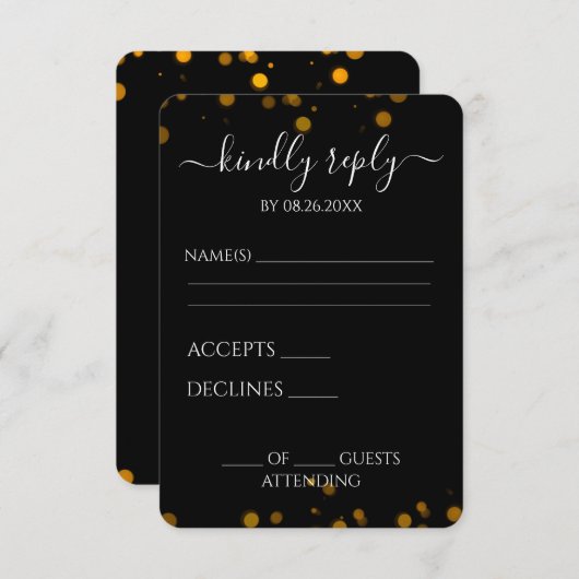 Creëer uw eigen zwarte Bokeh grens RSVP Kaartje (Voorkant / Achterkant)