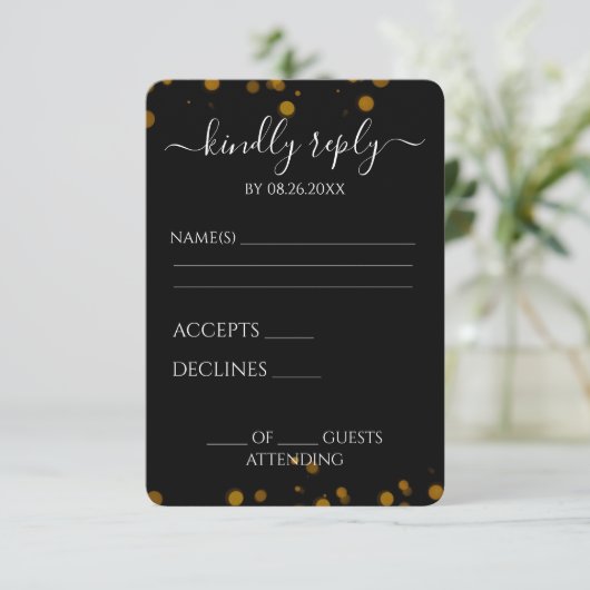 Creëer uw eigen zwarte Bokeh grens RSVP Kaartje (Staand voorkant)