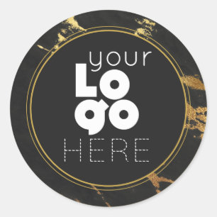 Creëer Uw eigen zwarte & goudwitte Logo Ronde Sticker