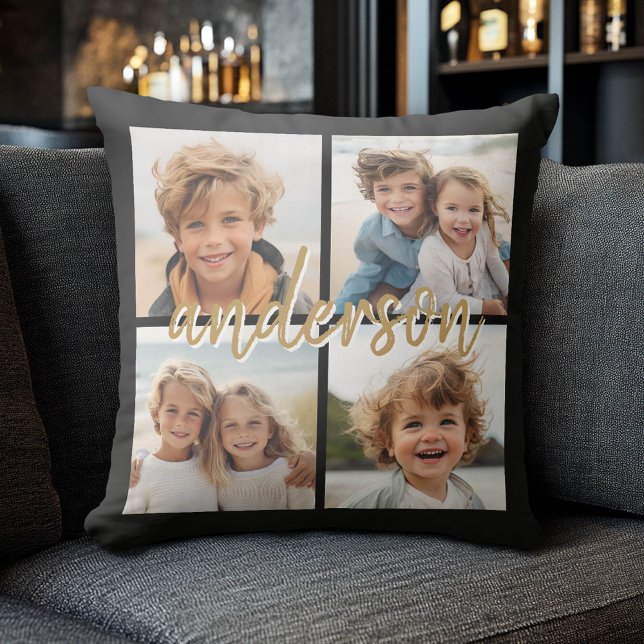 Creëer Uw Ewn 4 Foto Collage - Script Name Kussen (Custom Photo Collage Pillow)