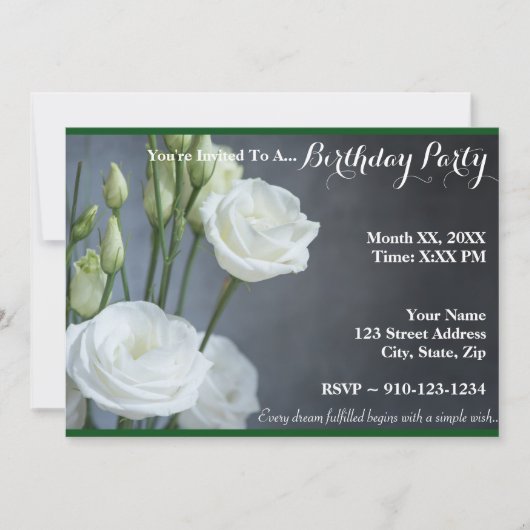 Creëer Uw Ewn White Rose Birthday Uitnodiging (Voorkant)