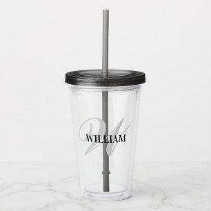 Creëer uw gepersonaliseerde monogram naam zwart acryl drinkbeker