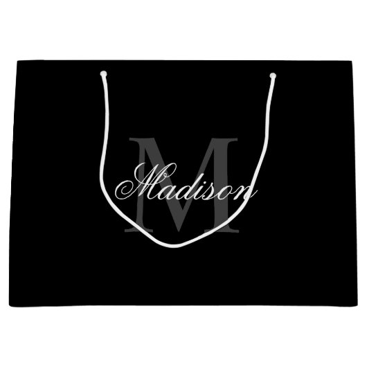 Creëer Uw monogram voor aangepaste naam zwart Groot Cadeauzakje (Voorkant)