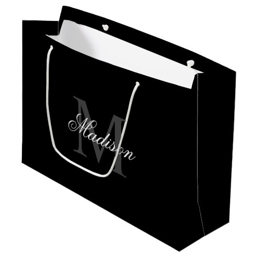 Creëer Uw monogram voor aangepaste naam zwart Groot Cadeauzakje (Voorkant Gekanteld)