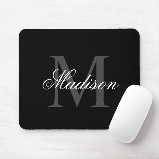 Creëer Uw monogram voor aangepaste naam zwart Muismat (Met muis)