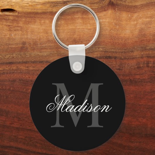 Creëer Uw monogram voor aangepaste naam zwart Sleutelhanger (Voorkant)