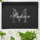 Creëer Uw monogram voor aangepaste naam zwart Theedoek (Gevouwen)