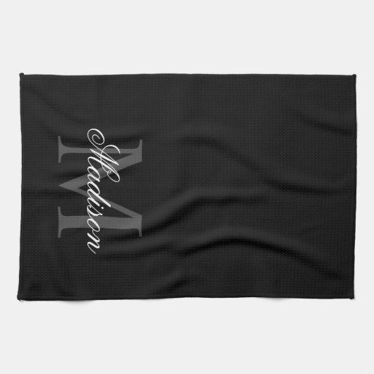 Creëer Uw monogram voor aangepaste naam zwart Theedoek (Horizontaal)