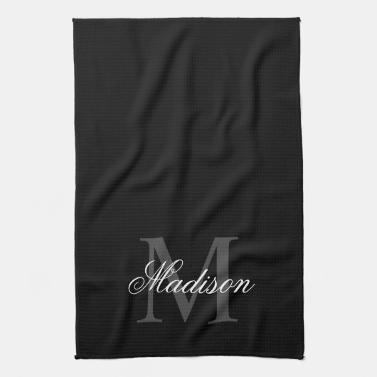 Creëer Uw monogram voor aangepaste naam zwart Theedoek (Verticaal)