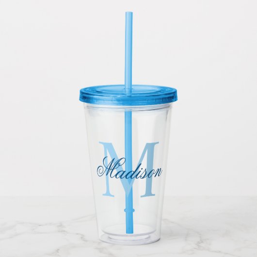 Creëer Uw persoonlijke monogram Naam Blauw Acryl Drinkbeker (Voorkant)