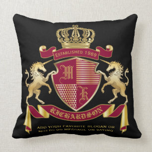 Creëer Uw wapenschild Red Gold Unicorn Embleem Kussen