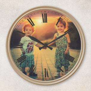 Creëer Your Custom Photo Brown Classy Elegant Ronde Klok