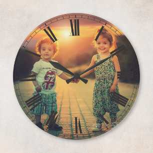 Creëer Your Custom Photo Brown Classy Elegant Ronde Klok