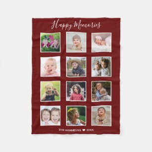 Creëer Your Ewn 12 Family Photo Collage Maroon Fleece Deken