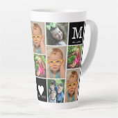 Creëer Your Ewn 12 Photo Collage Monogram Black Latte Mok (Rechterhoek)