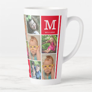 Creëer Your Ewn 12 Photo Collage Monogram Red Latte Mok