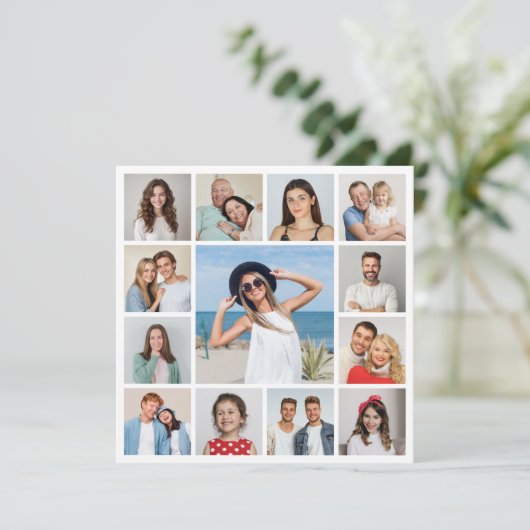 Creëer Your Ewn 13 Photo Collage Greeting Kaart (Staand voorkant)