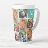 Creëer Your Ewn 13 Photo Collage Monogram Blauwgro Latte Mok (Rechterhoek)