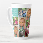 Creëer Your Ewn 13 Photo Collage Monogram Blauwgro Latte Mok (Linkerhoek)