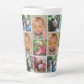 Creëer Your Ewn 13 Photo Collage Monogram Blauwgro Latte Mok (Voorkant)