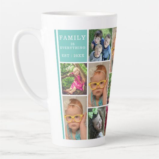Creëer Your Ewn 13 Photo Collage Monogram Blauwgro Latte Mok (Links)