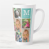 Creëer Your Ewn 13 Photo Collage Monogram Blauwgro Latte Mok (Rechts)